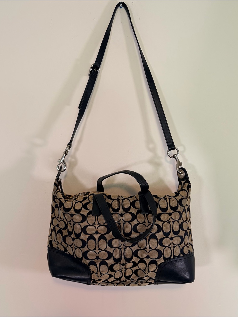 Coach Hadley Signature Purse F31841 Leather /Canvas, Black Jacquard Crossbody
